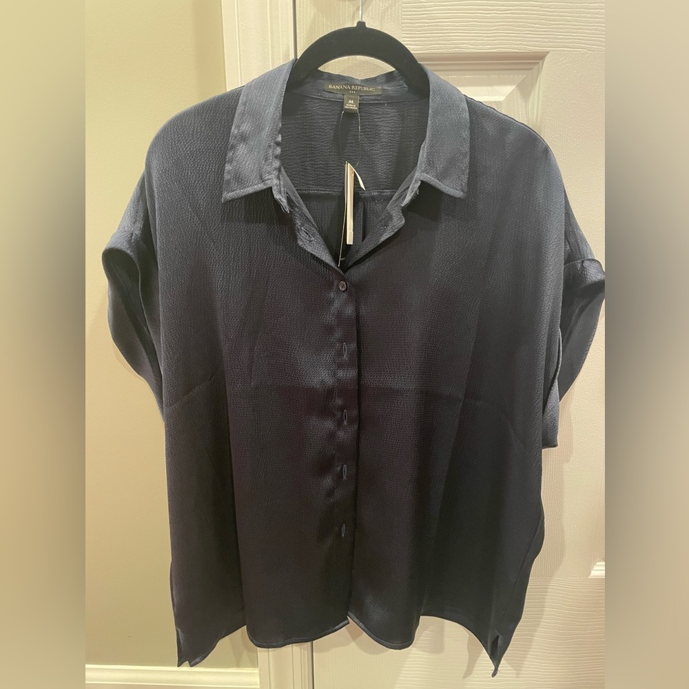 Banana Republic, new with tags, navy short sleeve blouse.